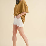 oversized cotton t shirt, raw hem tee, relaxed fit t shirt, mustard oversized tee, everyday cotton shirt, loose fit basic tee, casual summer t shirt, women's oversized crew neck tee, comfortable cotton basic, boyfriend fit t shirt