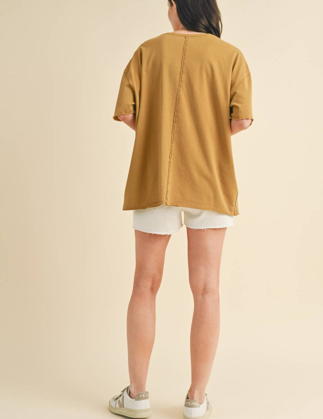 oversized cotton t shirt, raw hem tee, relaxed fit t shirt, mustard oversized tee, everyday cotton shirt, loose fit basic tee, casual summer t shirt, women's oversized crew neck tee, comfortable cotton basic, boyfriend fit t shirt