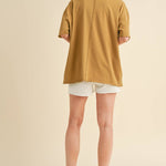 oversized cotton t shirt, raw hem tee, relaxed fit t shirt, mustard oversized tee, everyday cotton shirt, loose fit basic tee, casual summer t shirt, women's oversized crew neck tee, comfortable cotton basic, boyfriend fit t shirt