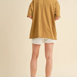 oversized cotton t shirt, raw hem tee, relaxed fit t shirt, mustard oversized tee, everyday cotton shirt, loose fit basic tee, casual summer t shirt, women's oversized crew neck tee, comfortable cotton basic, boyfriend fit t shirt
