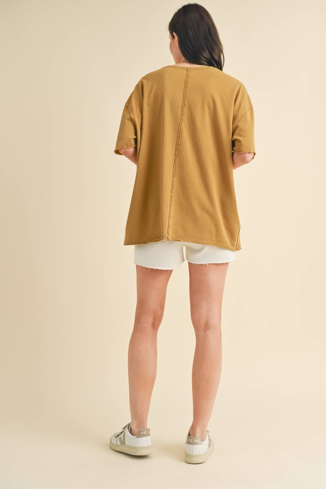 oversized cotton t shirt, raw hem tee, relaxed fit t shirt, mustard oversized tee, everyday cotton shirt, loose fit basic tee, casual summer t shirt, women's oversized crew neck tee, comfortable cotton basic, boyfriend fit t shirt