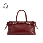 burgundy handbag, cranberry purse, vegan leather handbag, recycled vegan leather bag, burgundy top handle bag, structured handbag, burgundy crossbody bag, vintage inspired purse, sustainable handbag, cruelty free handbag, silver hardware purse, Melie Bianco handbag, fall handbag, women's boutique accessories
