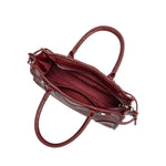burgundy handbag, cranberry purse, vegan leather handbag, recycled vegan leather bag, burgundy top handle bag, structured handbag, burgundy crossbody bag, vintage inspired purse, sustainable handbag, cruelty free handbag, silver hardware purse, Melie Bianco handbag, fall handbag, women's boutique accessories
