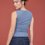 square neck knit tank, blue sleeveless top, fitted knit tank, layering tank, women's square neck top, ribbed tank top, everyday basic tank, boutique women's top, west of may boutique