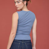 square neck knit tank, blue sleeveless top, fitted knit tank, layering tank, women's square neck top, ribbed tank top, everyday basic tank, boutique women's top, west of may boutique