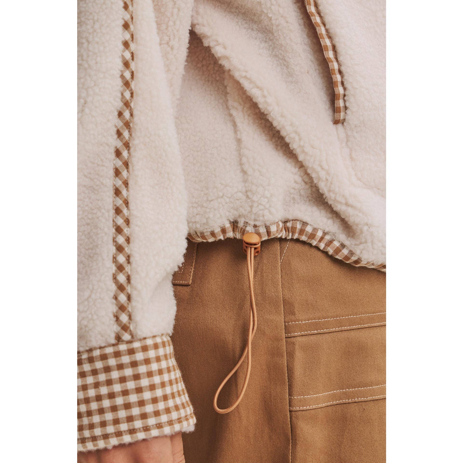 sherpa fleece pullover, women's half zip fleece, gingham sherpa pullover, ivory sherpa fleece, women's fall pullover, cozy fleece pullover, half zip sherpa, brown gingham fleece, women's boutique fall clothing