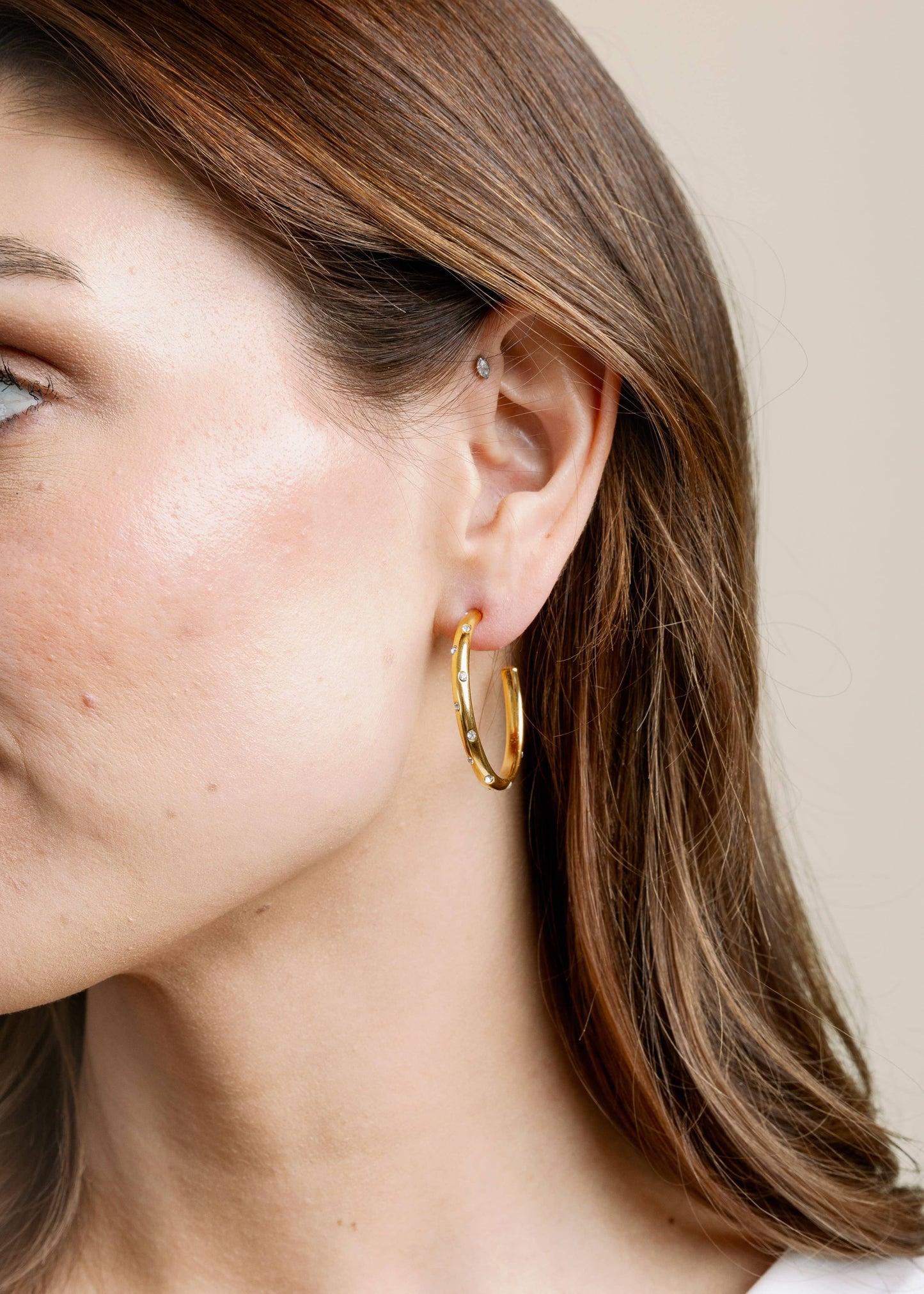Inset Crystal Hoops — Gold