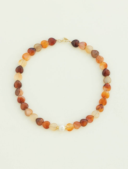 Amore Necklace – Carnelian Heart Beaded Necklace with Pearl