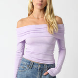Evening Bloom Off-Shoulder Ribbed Top