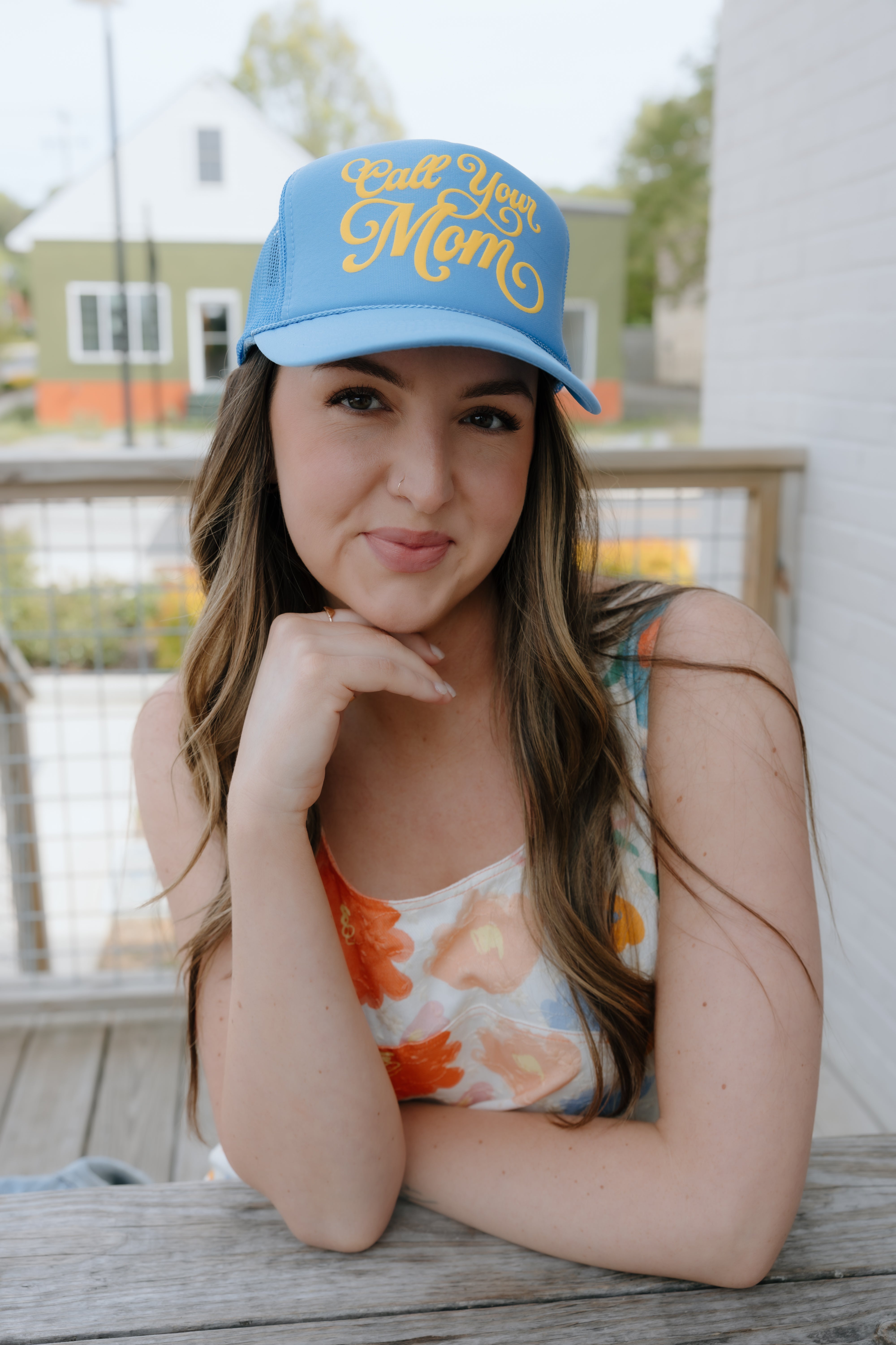 mothers day gifts, call your mom hat, trucker hat, summer trucker hat, mothers day trucker hat, call your mom, cute outfit, summer outfit, accessories, johnson city boutique, west of may