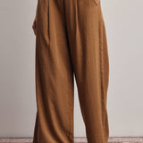 camel wide leg pants, pleated wide leg trousers, elastic back waist pants, lightweight woven pants, flowy work pants, women's tailored trousers, neutral fall pants, boutique women's bottoms, west of may boutique