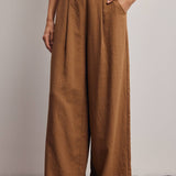 camel wide leg pants, pleated wide leg trousers, elastic back waist pants, lightweight woven pants, flowy work pants, women's tailored trousers, neutral fall pants, boutique women's bottoms, west of may boutique
