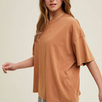 oversized cotton t shirt, boxy fit tee, relaxed everyday t shirt, lightweight cotton tee, oversized brown t shirt, casual summer basic top, women's oversized crew neck tee, relaxed fit cotton shirt