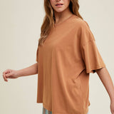 oversized cotton t shirt, boxy fit tee, relaxed everyday t shirt, lightweight cotton tee, oversized brown t shirt, casual summer basic top, women's oversized crew neck tee, relaxed fit cotton shirt