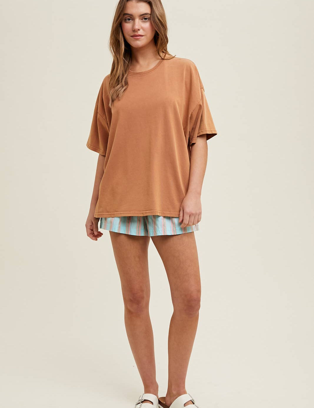 oversized cotton t shirt, boxy fit tee, relaxed everyday t shirt, lightweight cotton tee, oversized brown t shirt, casual summer basic top, women's oversized crew neck tee, relaxed fit cotton shirt