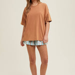 oversized cotton t shirt, boxy fit tee, relaxed everyday t shirt, lightweight cotton tee, oversized brown t shirt, casual summer basic top, women's oversized crew neck tee, relaxed fit cotton shirt