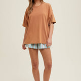 oversized cotton t shirt, boxy fit tee, relaxed everyday t shirt, lightweight cotton tee, oversized brown t shirt, casual summer basic top, women's oversized crew neck tee, relaxed fit cotton shirt