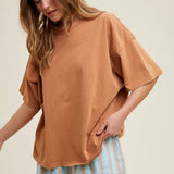 oversized cotton t shirt, boxy fit tee, relaxed everyday t shirt, lightweight cotton tee, oversized brown t shirt, casual summer basic top, women's oversized crew neck tee, relaxed fit cotton shirt