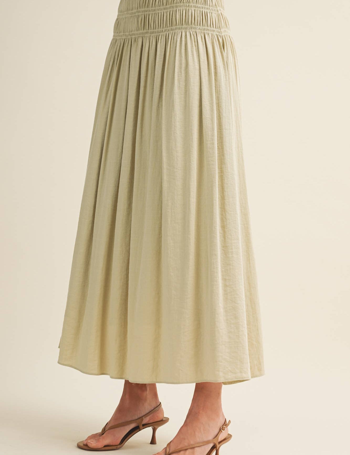 sage green maxi skirt, smocked waist maxi skirt, crinkle woven skirt, flowy boho maxi skirt, elastic waist maxi skirt, sage green skirt, lightweight maxi skirt, matching set skirt, women's resort skirt, romantic boho skirt
