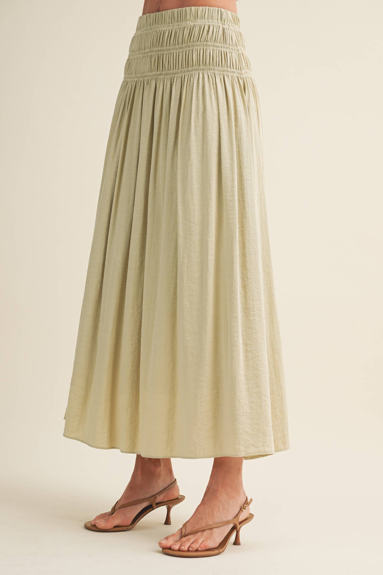 sage green maxi skirt, smocked waist maxi skirt, crinkle woven skirt, flowy boho maxi skirt, elastic waist maxi skirt, sage green skirt, lightweight maxi skirt, matching set skirt, women's resort skirt, romantic boho skirt
