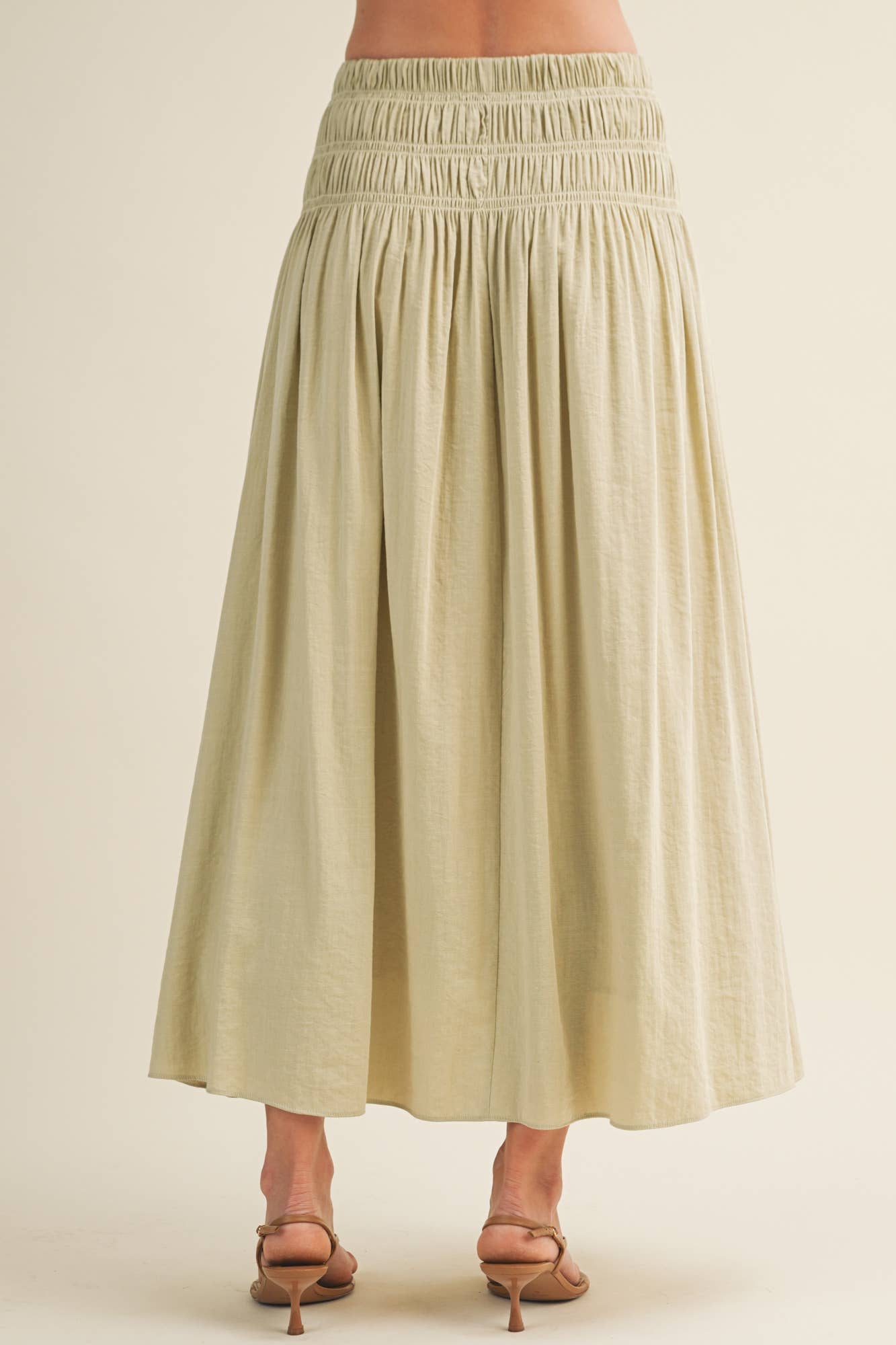 sage green maxi skirt, smocked waist maxi skirt, crinkle woven skirt, flowy boho maxi skirt, elastic waist maxi skirt, sage green skirt, lightweight maxi skirt, matching set skirt, women's resort skirt, romantic boho skirt