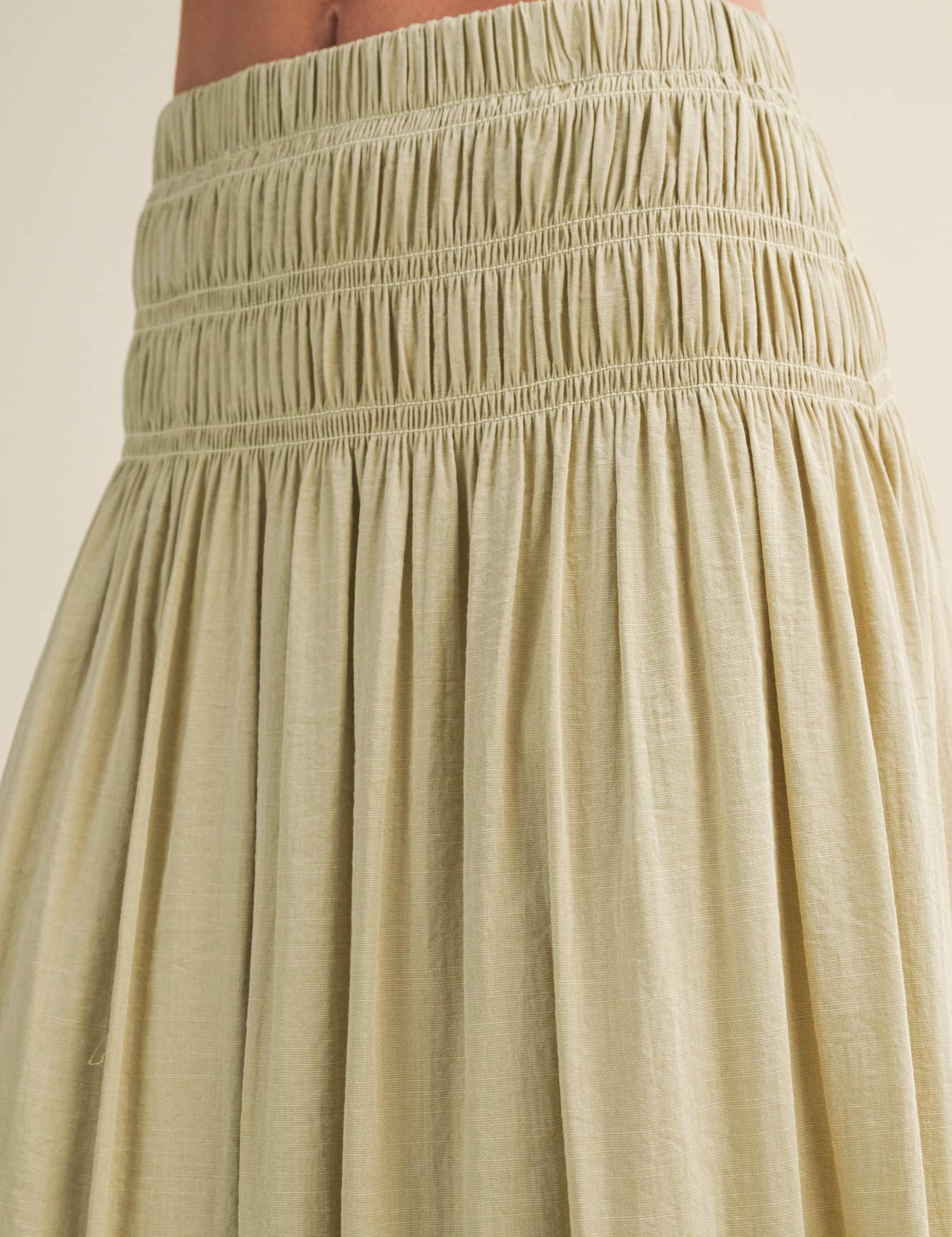 sage green maxi skirt, smocked waist maxi skirt, crinkle woven skirt, flowy boho maxi skirt, elastic waist maxi skirt, sage green skirt, lightweight maxi skirt, matching set skirt, women's resort skirt, romantic boho skirt