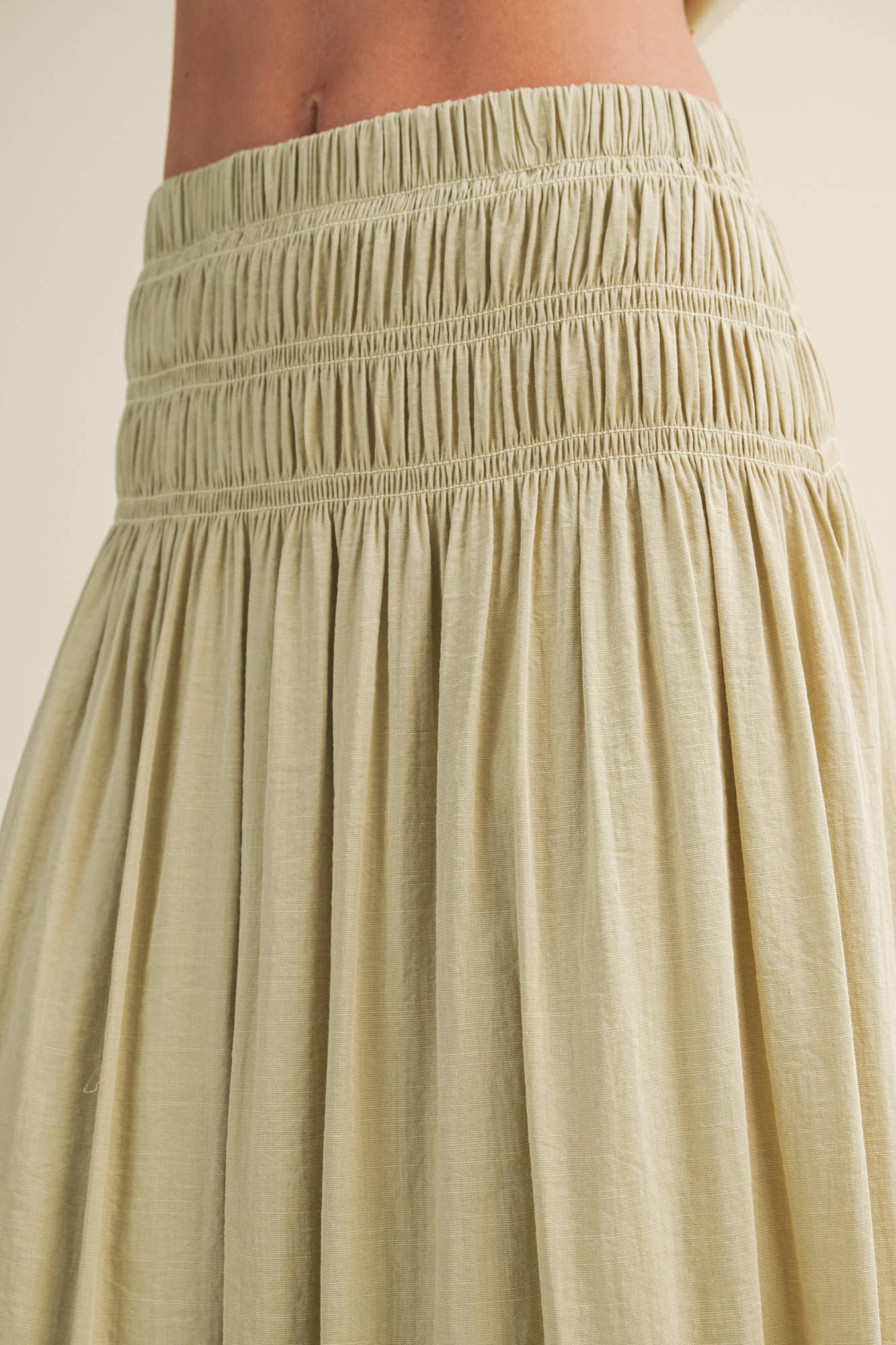 sage green maxi skirt, smocked waist maxi skirt, crinkle woven skirt, flowy boho maxi skirt, elastic waist maxi skirt, sage green skirt, lightweight maxi skirt, matching set skirt, women's resort skirt, romantic boho skirt