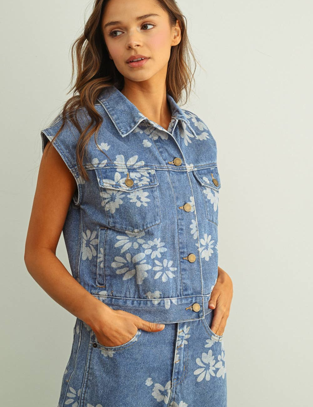 Cary Floral Denim Vest