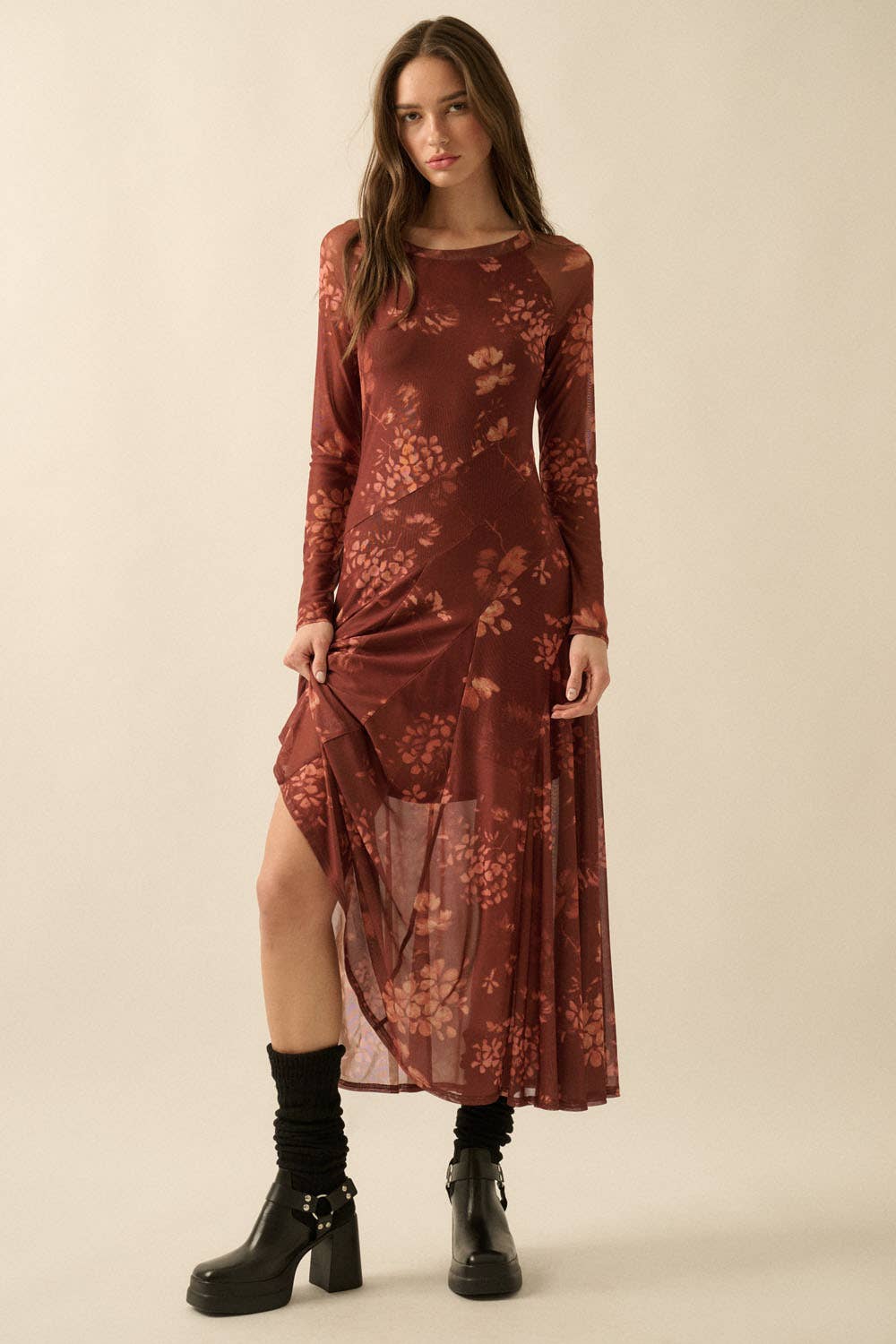 Desert Rose Dress – Floral Mesh Midi