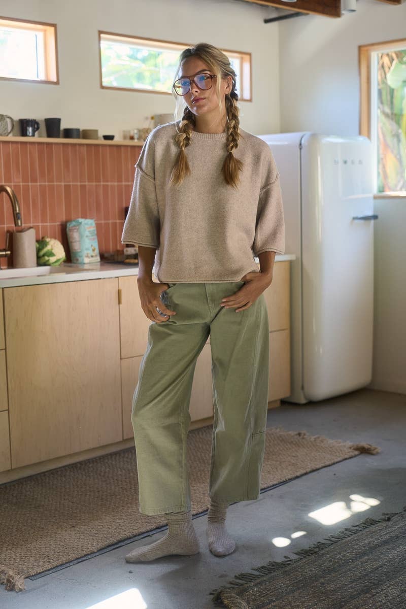 taupe short sleeve sweater, women's oversized sweater, short sleeve knit sweater, wool blend sweater, neutral fall sweater, relaxed fit sweater, women's fall knit top, lightweight fall sweater, oversized crew neck sweater