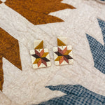 handmade quilt earrings, patchwork dangle earrings, polymer clay dangle earrings, quilt square earrings, colorful geometric earrings, artisan clay earrings, lightweight statement earrings, handcrafted polymer clay jewelry, handmade Michigan earrings, nickel free dangle earrings