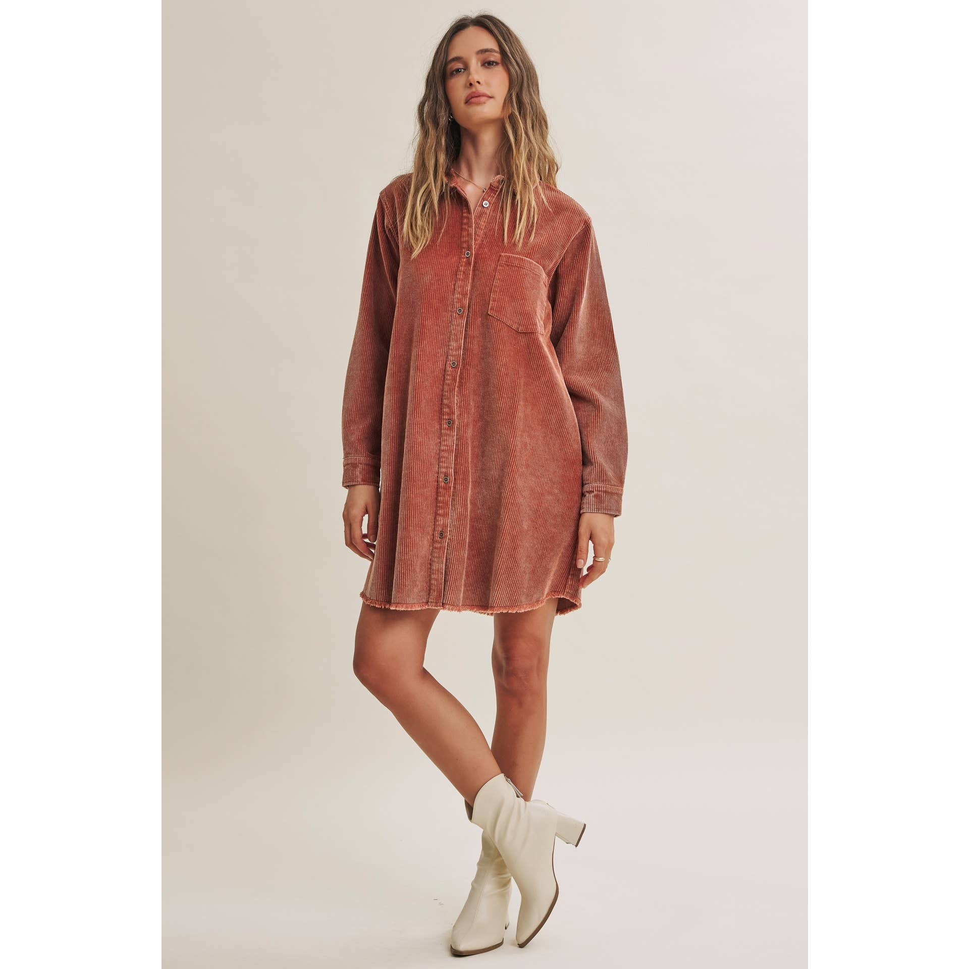 rust corduroy dress, corduroy shirt dress, women’s button down dress, western shirt dress, oversized mini dress, cotton corduroy dress, fall mini dress, rust shirt dress, western fall dress, casual fall dress, corduroy shacket dress, boutique fall clothing