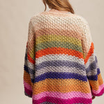 chunky crochet cardigan
oversized striped cardigan
rainbow stripe cardigan
colorful knit cardigan
open front cardigan with pockets
statement cardigan sweater
boho cardigan sweater
cozy oversized cardigan
boutique cardigan
west of may cardigan