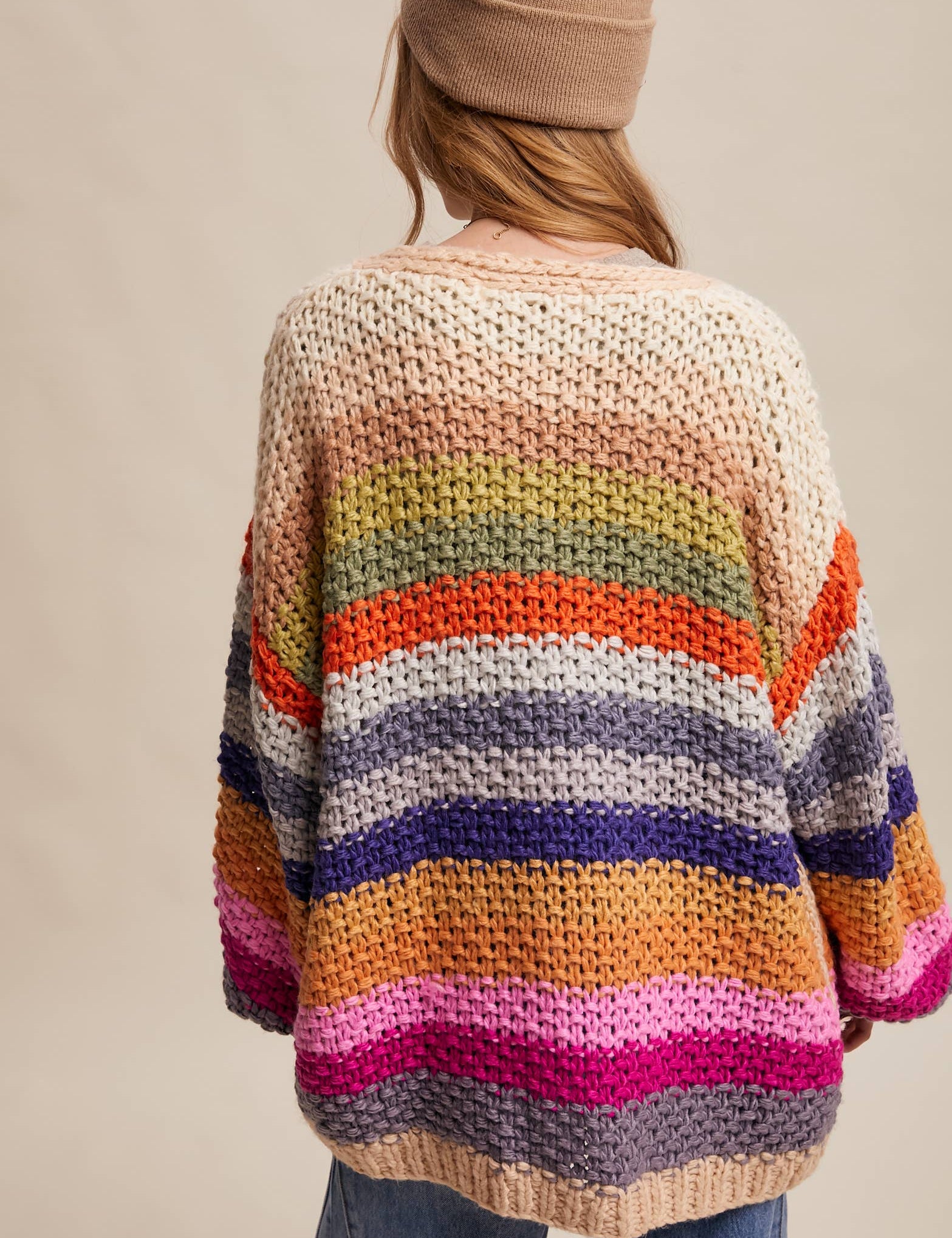 chunky crochet cardigan
oversized striped cardigan
rainbow stripe cardigan
colorful knit cardigan
open front cardigan with pockets
statement cardigan sweater
boho cardigan sweater
cozy oversized cardigan
boutique cardigan
west of may cardigan