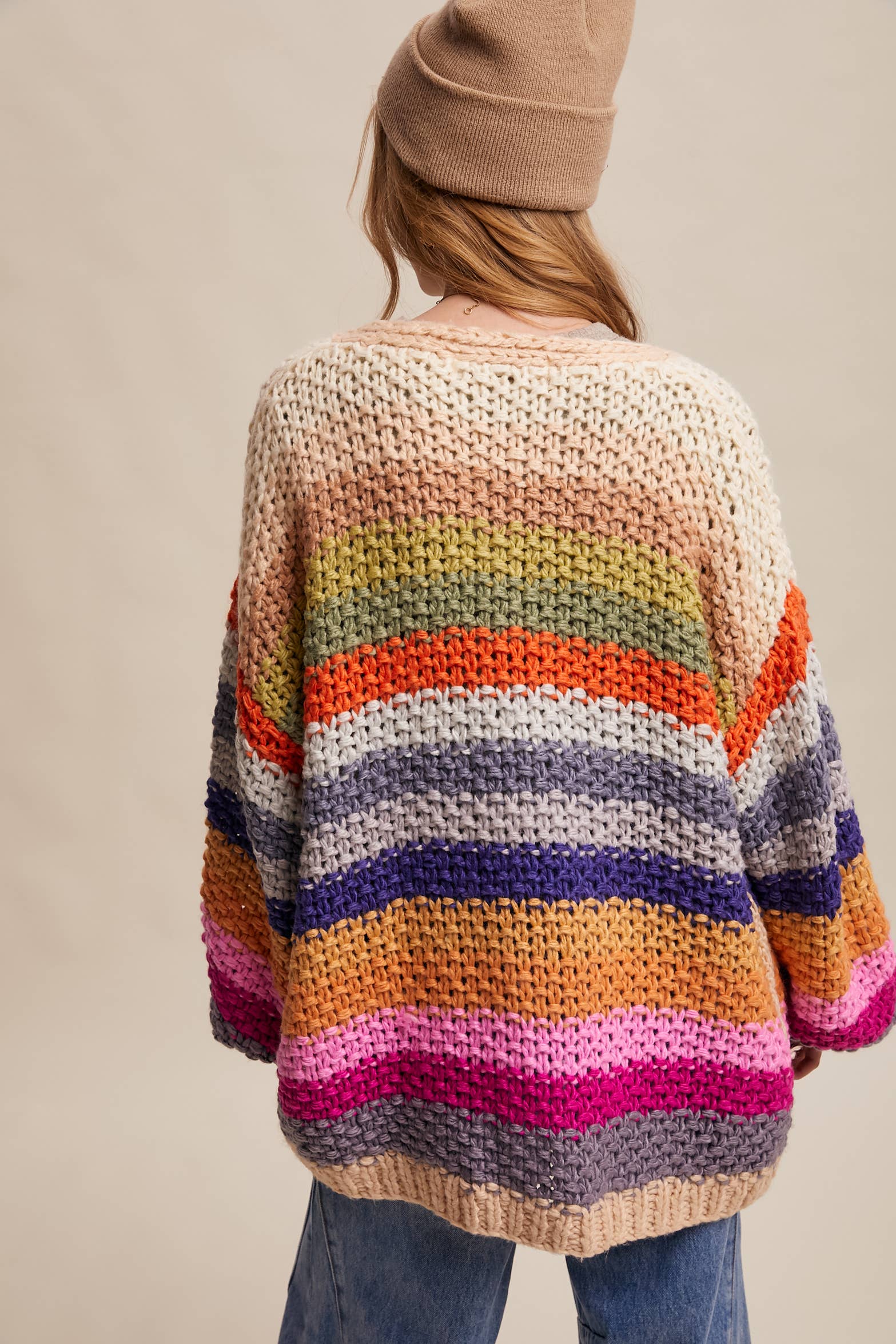 chunky crochet cardigan
oversized striped cardigan
rainbow stripe cardigan
colorful knit cardigan
open front cardigan with pockets
statement cardigan sweater
boho cardigan sweater
cozy oversized cardigan
boutique cardigan
west of may cardigan