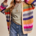 chunky crochet cardigan
oversized striped cardigan
rainbow stripe cardigan
colorful knit cardigan
open front cardigan with pockets
statement cardigan sweater
boho cardigan sweater
cozy oversized cardigan
boutique cardigan
west of may cardigan