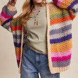 chunky crochet cardigan
oversized striped cardigan
rainbow stripe cardigan
colorful knit cardigan
open front cardigan with pockets
statement cardigan sweater
boho cardigan sweater
cozy oversized cardigan
boutique cardigan
west of may cardigan