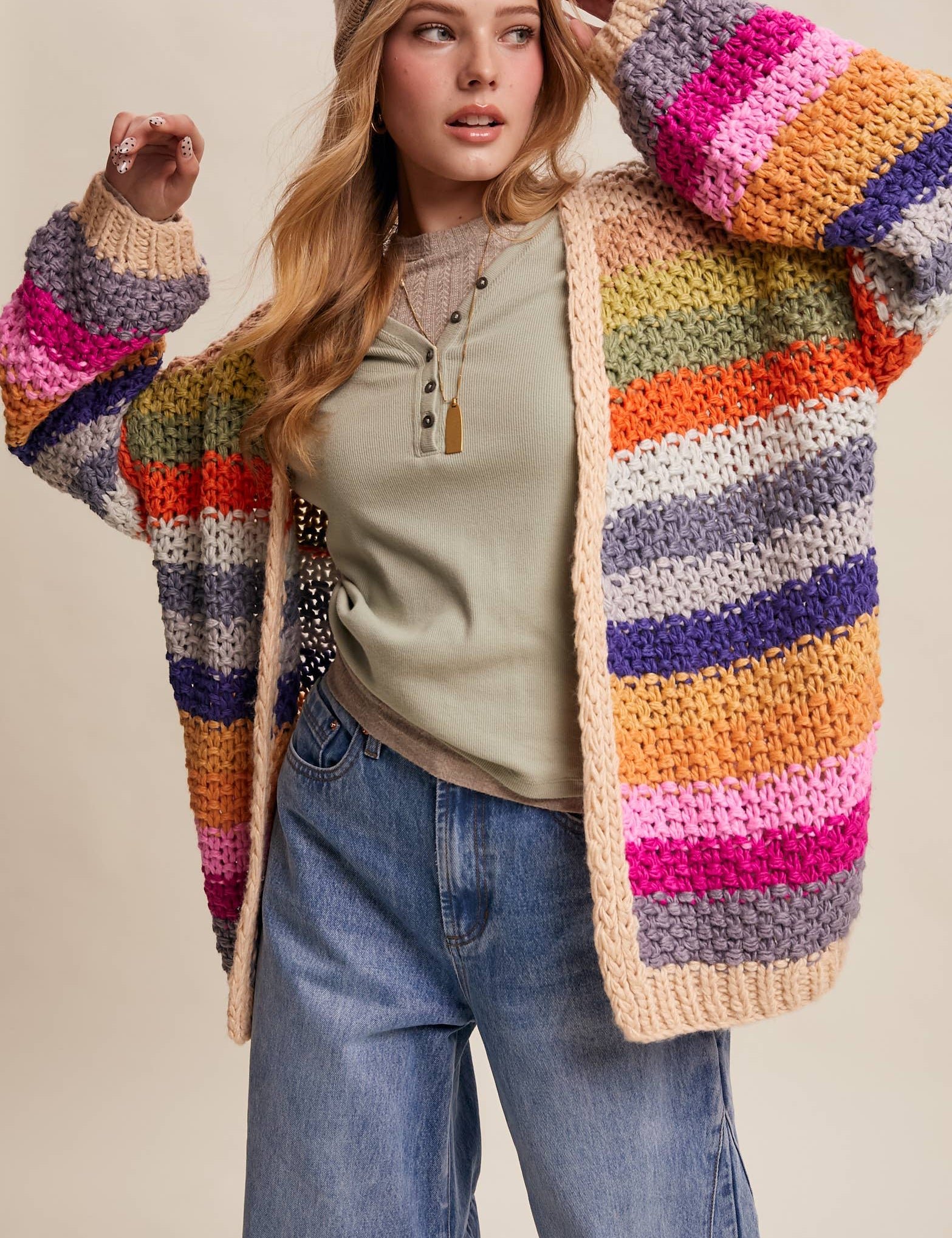 chunky crochet cardigan
oversized striped cardigan
rainbow stripe cardigan
colorful knit cardigan
open front cardigan with pockets
statement cardigan sweater
boho cardigan sweater
cozy oversized cardigan
boutique cardigan
west of may cardigan