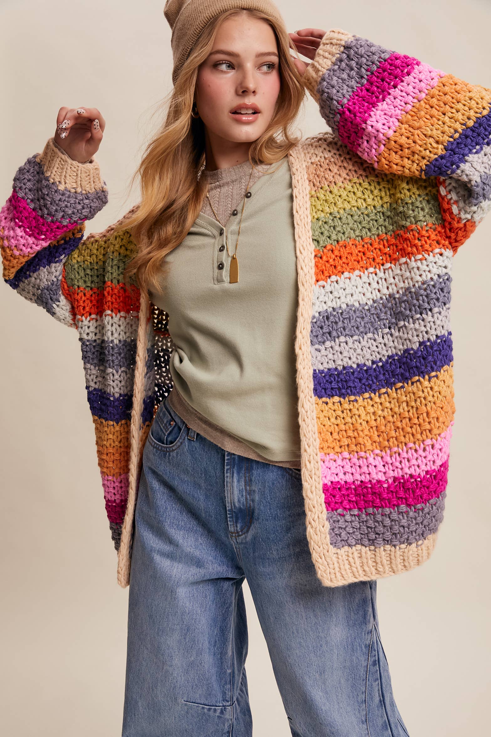 chunky crochet cardigan
oversized striped cardigan
rainbow stripe cardigan
colorful knit cardigan
open front cardigan with pockets
statement cardigan sweater
boho cardigan sweater
cozy oversized cardigan
boutique cardigan
west of may cardigan