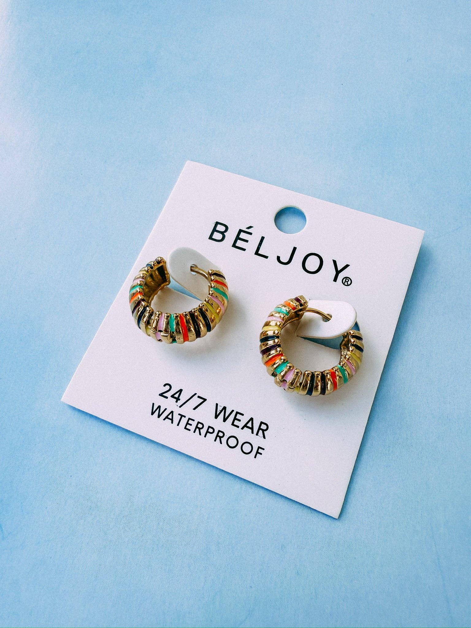 colorful hoop earrings
waterproof hoop earrings
chunky gold hoop earrings
striped hoop earrings
enamel hoop earrings
tarnish resistant earrings
hypoallergenic hoop earrings
statement hoop earrings
everyday gold hoops
pool safe earrings
beach safe jewelry
mom friendly jewelry
gold plated stainless steel earrings
west of may jewelry
béljoy earrings