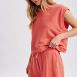 coral muscle tank women
matching lounge set tank
casual summer tank top
vacation outfit women
relaxed muscle tee women
coastal lounge set top
soft cotton blend tank
travel outfit women
resort wear separates
west of may spritz collection