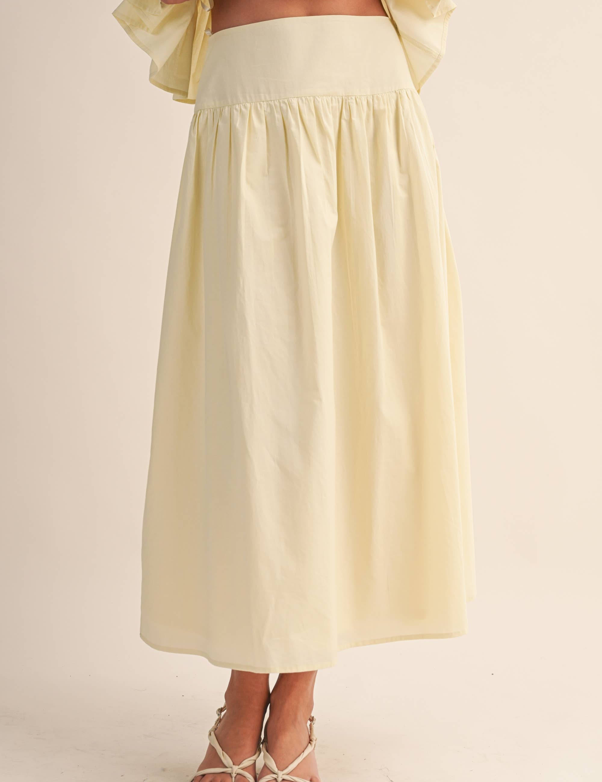cotton midi skirt women, gathered midi skirt women, lightweight spring skirt women, elastic waist midi skirt women