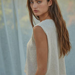cream sweater tank, sleeveless knit top, lightweight sweater vest, cropped knit tank, crew neck sweater tank, neutral sleeveless sweater, boxy knit top, women's layering tank, casual knit shell, lightweight sleeveless knit