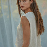 cream sweater tank, sleeveless knit top, lightweight sweater vest, cropped knit tank, crew neck sweater tank, neutral sleeveless sweater, boxy knit top, women's layering tank, casual knit shell, lightweight sleeveless knit