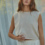 cream sweater tank, sleeveless knit top, lightweight sweater vest, cropped knit tank, crew neck sweater tank, neutral sleeveless sweater, boxy knit top, women's layering tank, casual knit shell, lightweight sleeveless knit