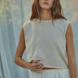 cream sweater tank, sleeveless knit top, lightweight sweater vest, cropped knit tank, crew neck sweater tank, neutral sleeveless sweater, boxy knit top, women's layering tank, casual knit shell, lightweight sleeveless knit