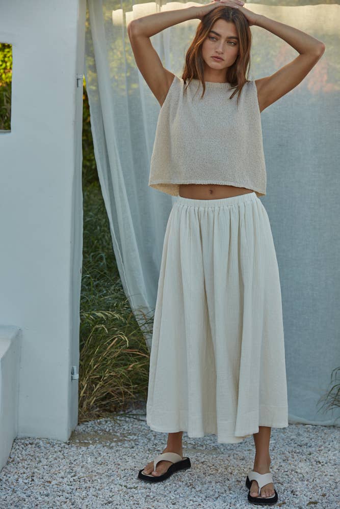 cream sweater tank, sleeveless knit top, lightweight sweater vest, cropped knit tank, crew neck sweater tank, neutral sleeveless sweater, boxy knit top, women's layering tank, casual knit shell, lightweight sleeveless knit