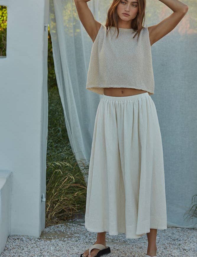 cream sweater tank, sleeveless knit top, lightweight sweater vest, cropped knit tank, crew neck sweater tank, neutral sleeveless sweater, boxy knit top, women's layering tank, casual knit shell, lightweight sleeveless knit