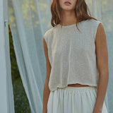 cream sweater tank, sleeveless knit top, lightweight sweater vest, cropped knit tank, crew neck sweater tank, neutral sleeveless sweater, boxy knit top, women's layering tank, casual knit shell, lightweight sleeveless knit