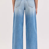 high rise wide leg jeans, light wash wide leg jeans, cropped wide leg denim, raw hem jeans, women's high rise jeans, light wash denim pants, stretchy wide leg jeans, everyday denim, cropped jeans women, casual blue jeans